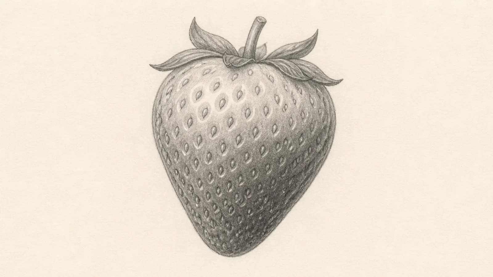 A pencil strawberry shaded in smooth light-to-dark value