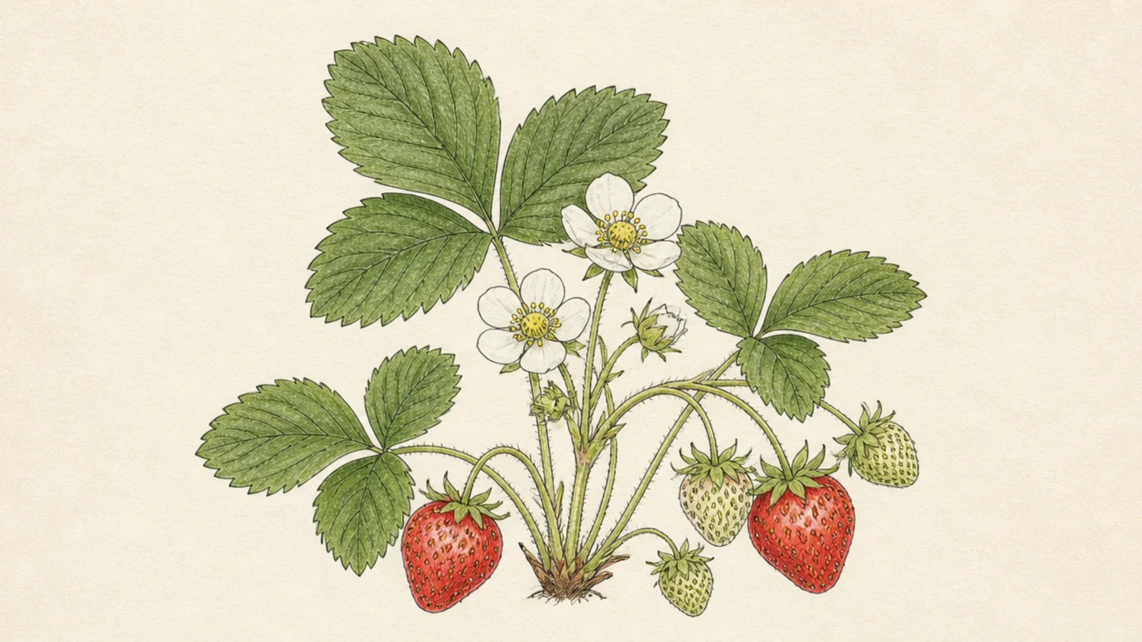 A close study of a strawberry leaf with three toothed leaflets