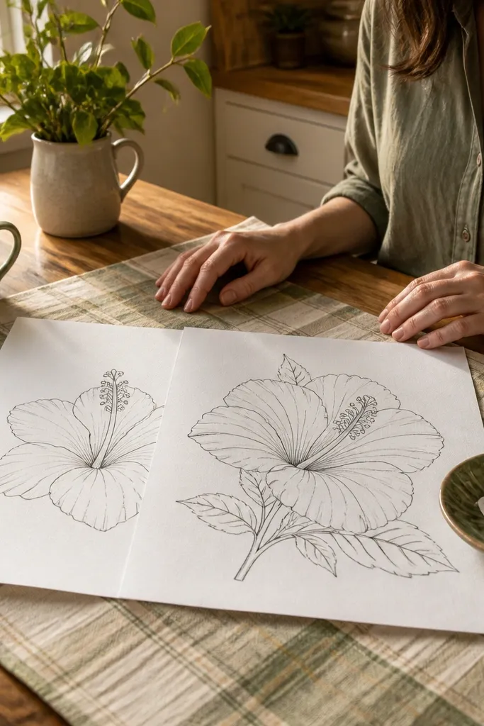 Two hibiscus flowers, one upright and one tilted, with matching style