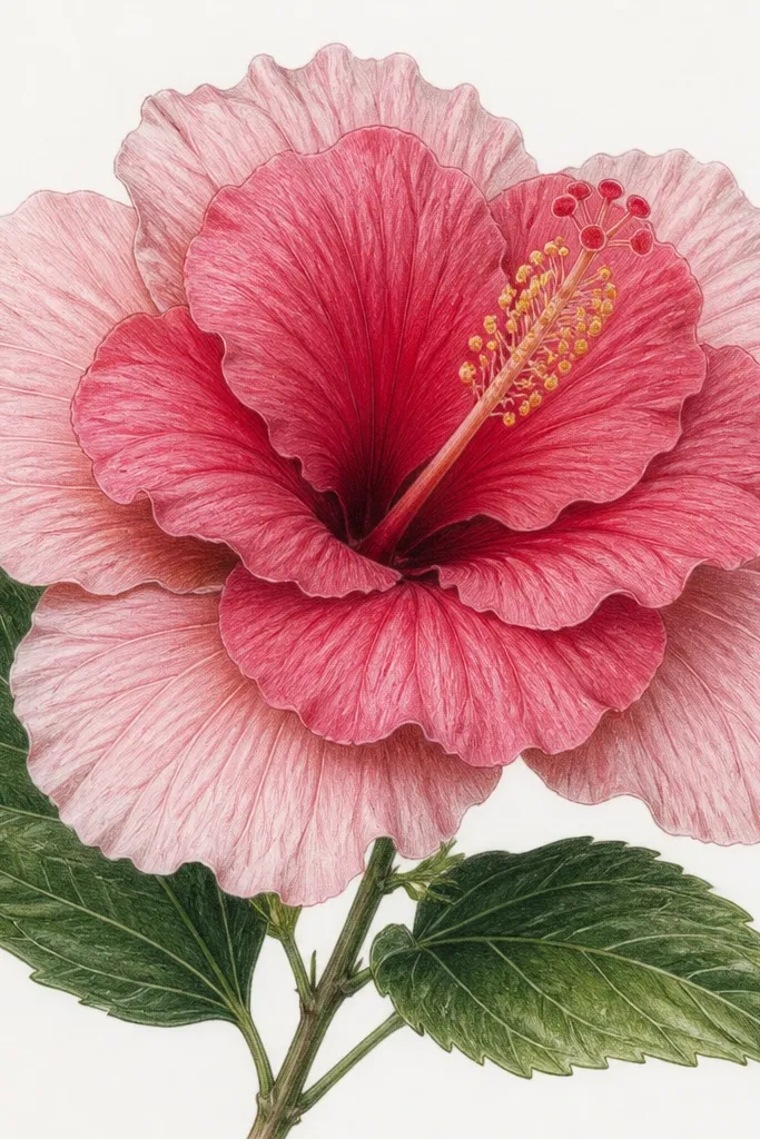 A hibiscus drawing with three clearly separated petal layers