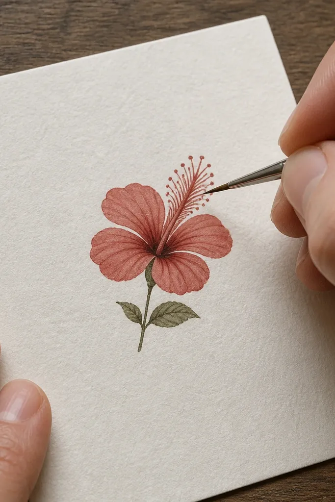 A hibiscus with simplified petals and stylized stamen lines