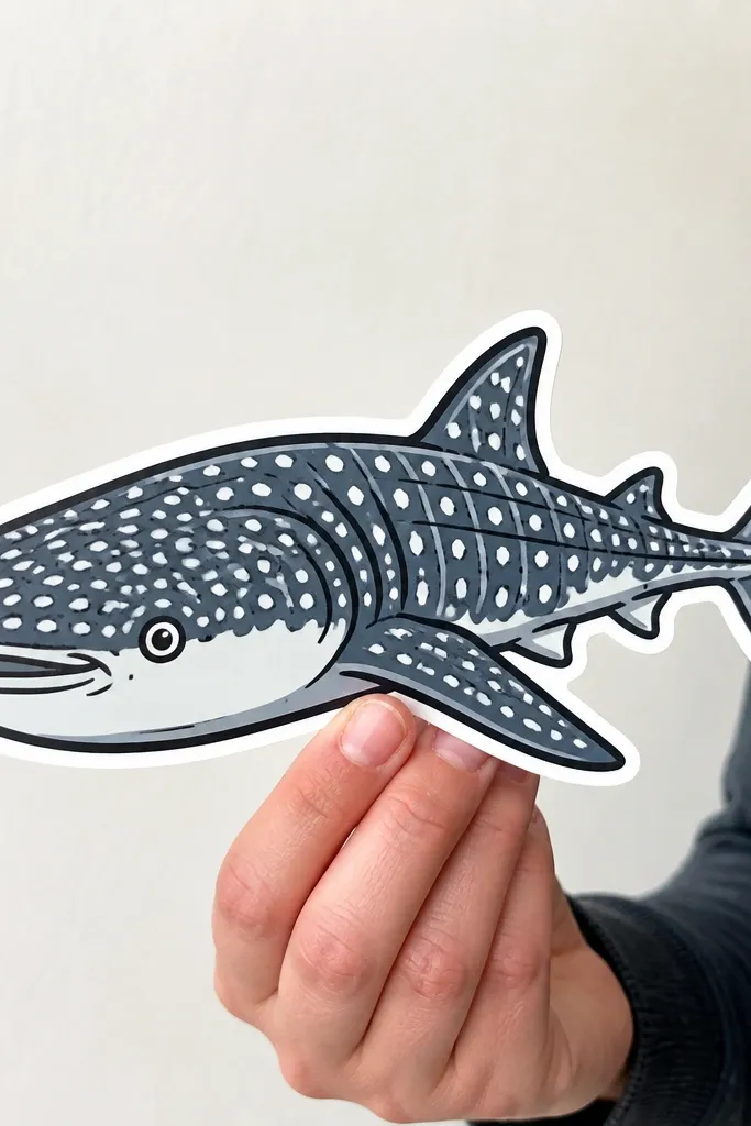 Whale shark with thick outlines around spots and a clean bold silhouette