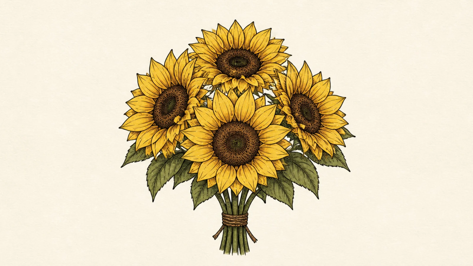 A tightly gathered round dome of sunflowers in a posy shape