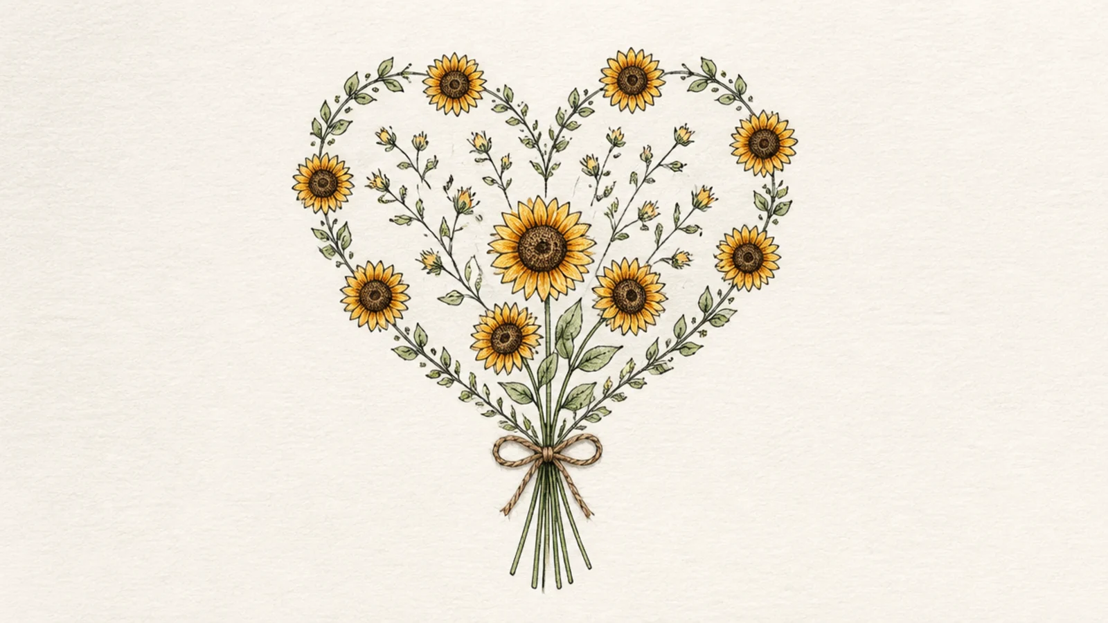 Small sunflowers arranged into a heart outline