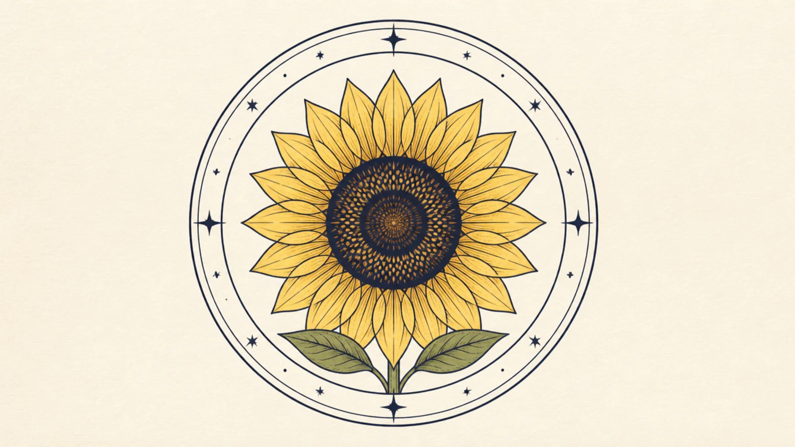 A sunflower inside a circular badge frame with space for text