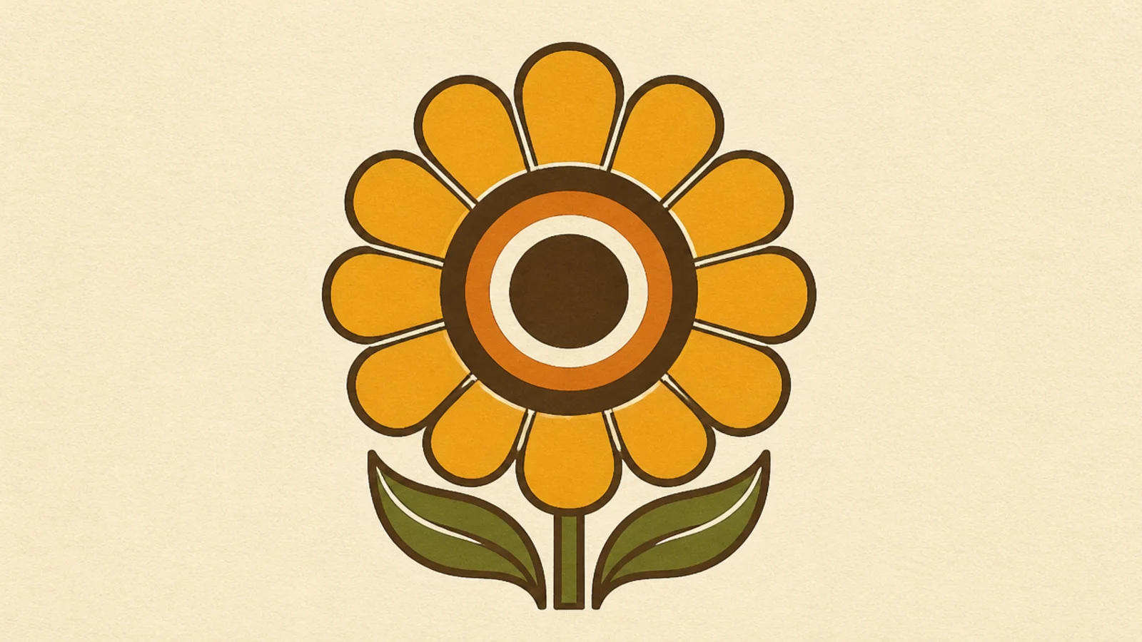 A retro seventies sunflower with rounded petals and warm tones