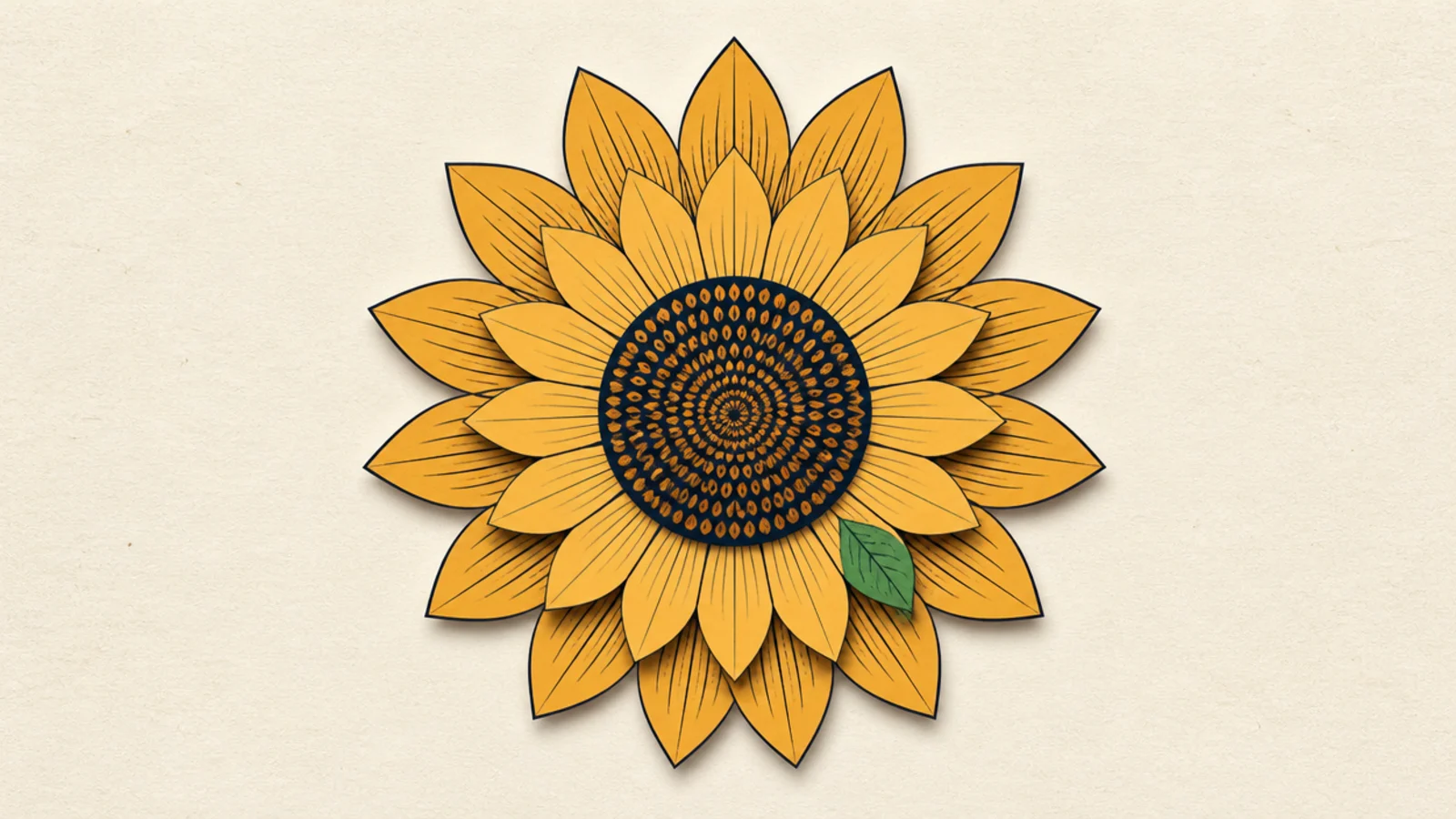A layered papercut-style sunflower with stacked petal rings