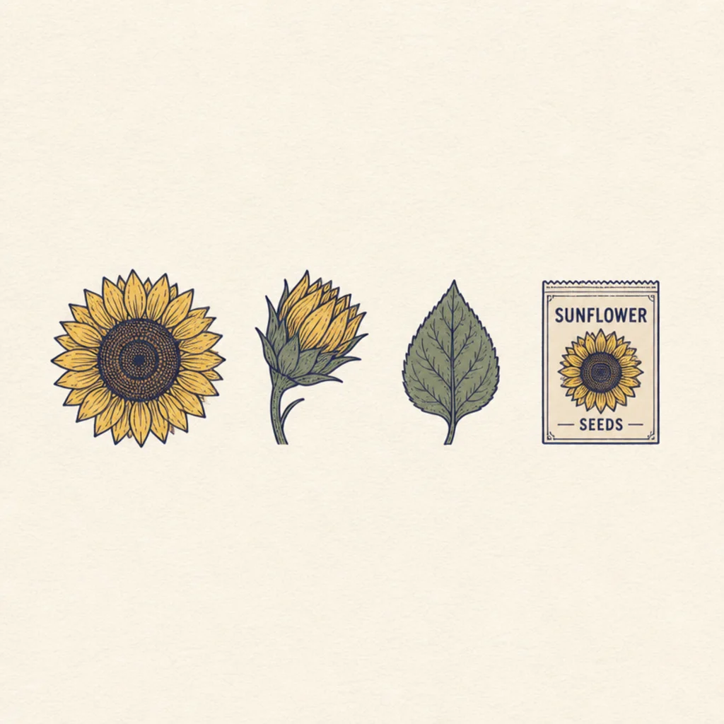 A small grid of simple matching sunflower icons in one style