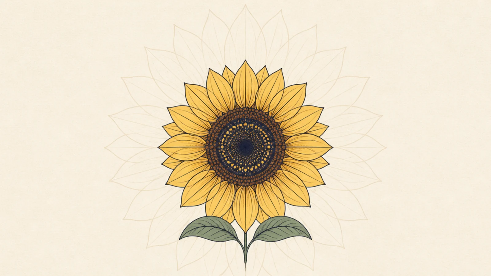 A faint delicate outline sunflower suitable for a watermark