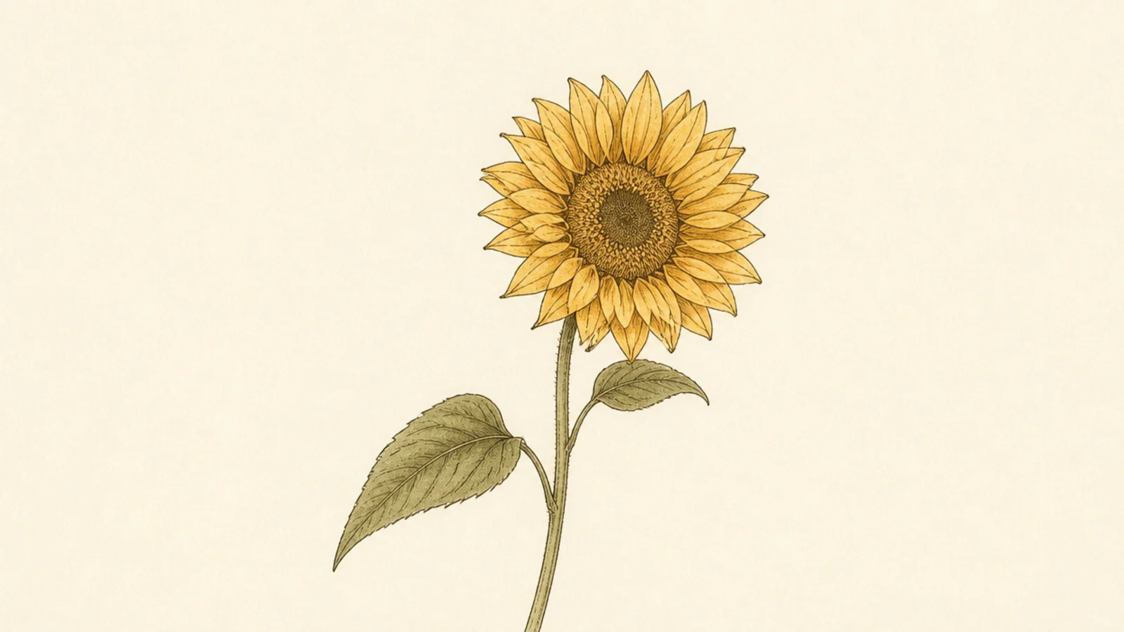 A clean minimal single-stem sunflower with lots of white space