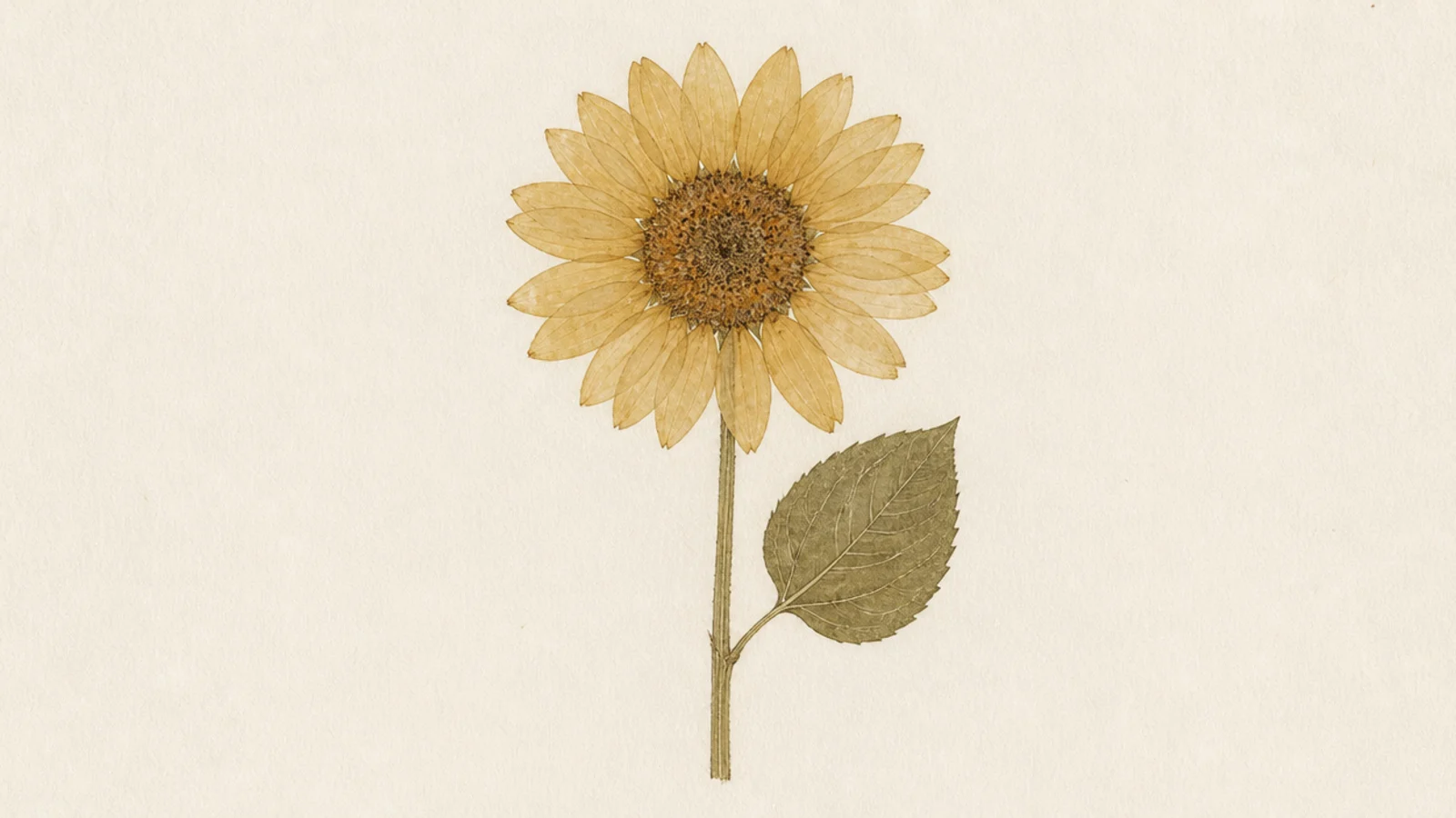 A flat, faded pressed-flower style sunflower