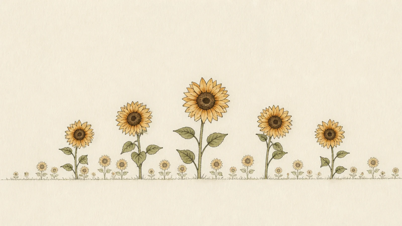 A simple minimal row of sunflowers suggesting a field