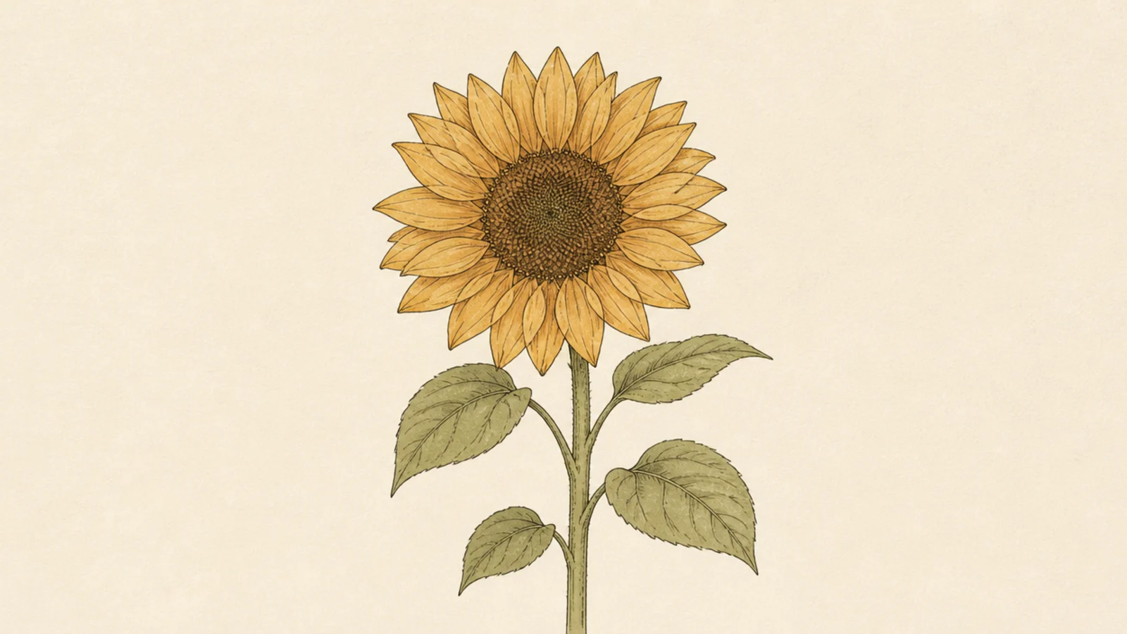 A sunflower in a muted sage and ochre palette