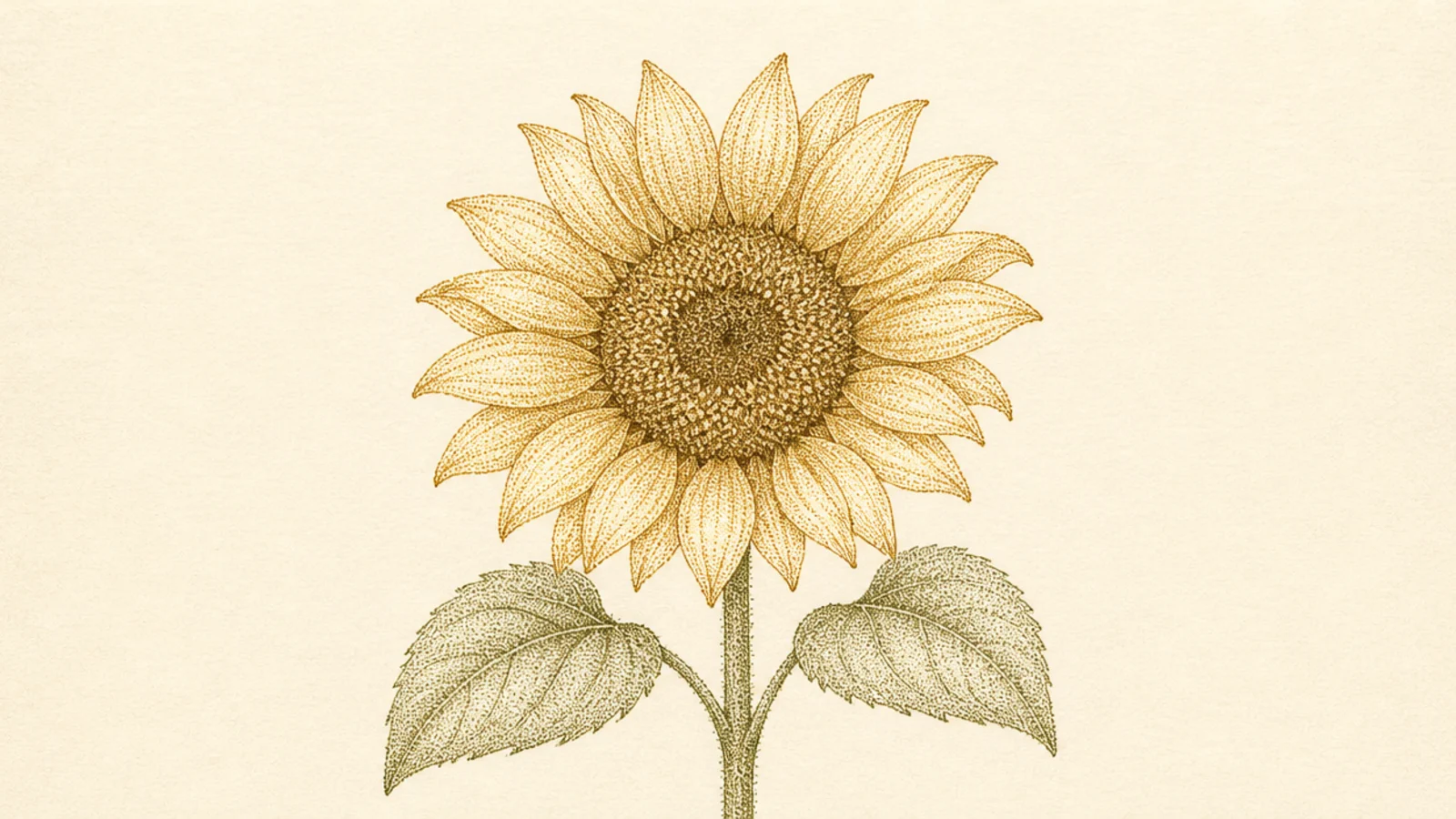 A sunflower shaded entirely with fine stippled dots