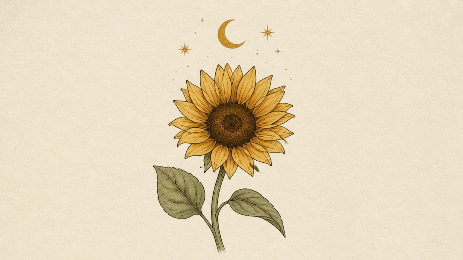 A sunflower paired with a soft crescent moon and stars