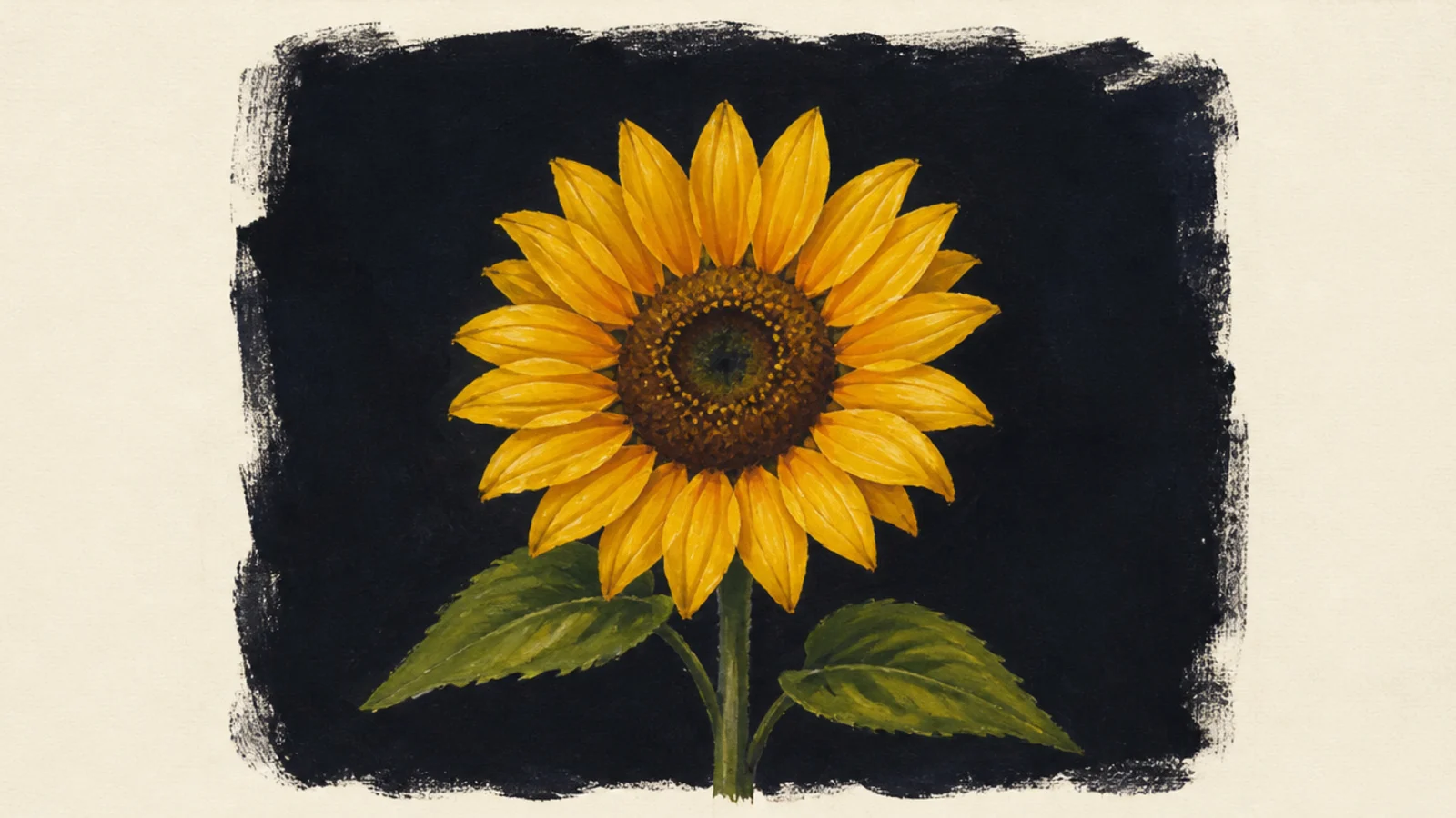 A moody painted sunflower against a dark background