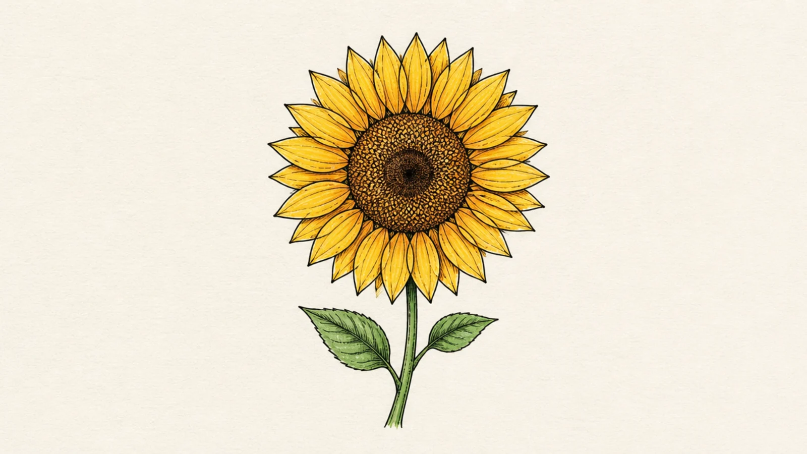 A simple sunflower with pointed petals radiating from the center