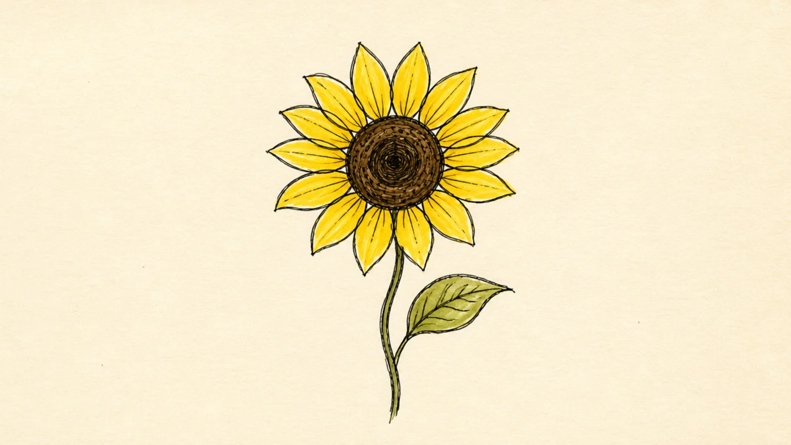 A loose, quick doodle sunflower with casual petals