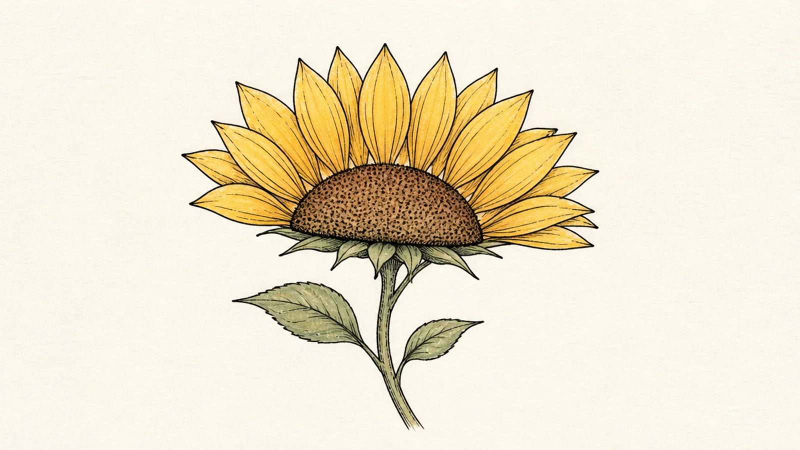 A simple sunflower drawn from the side showing half the petals