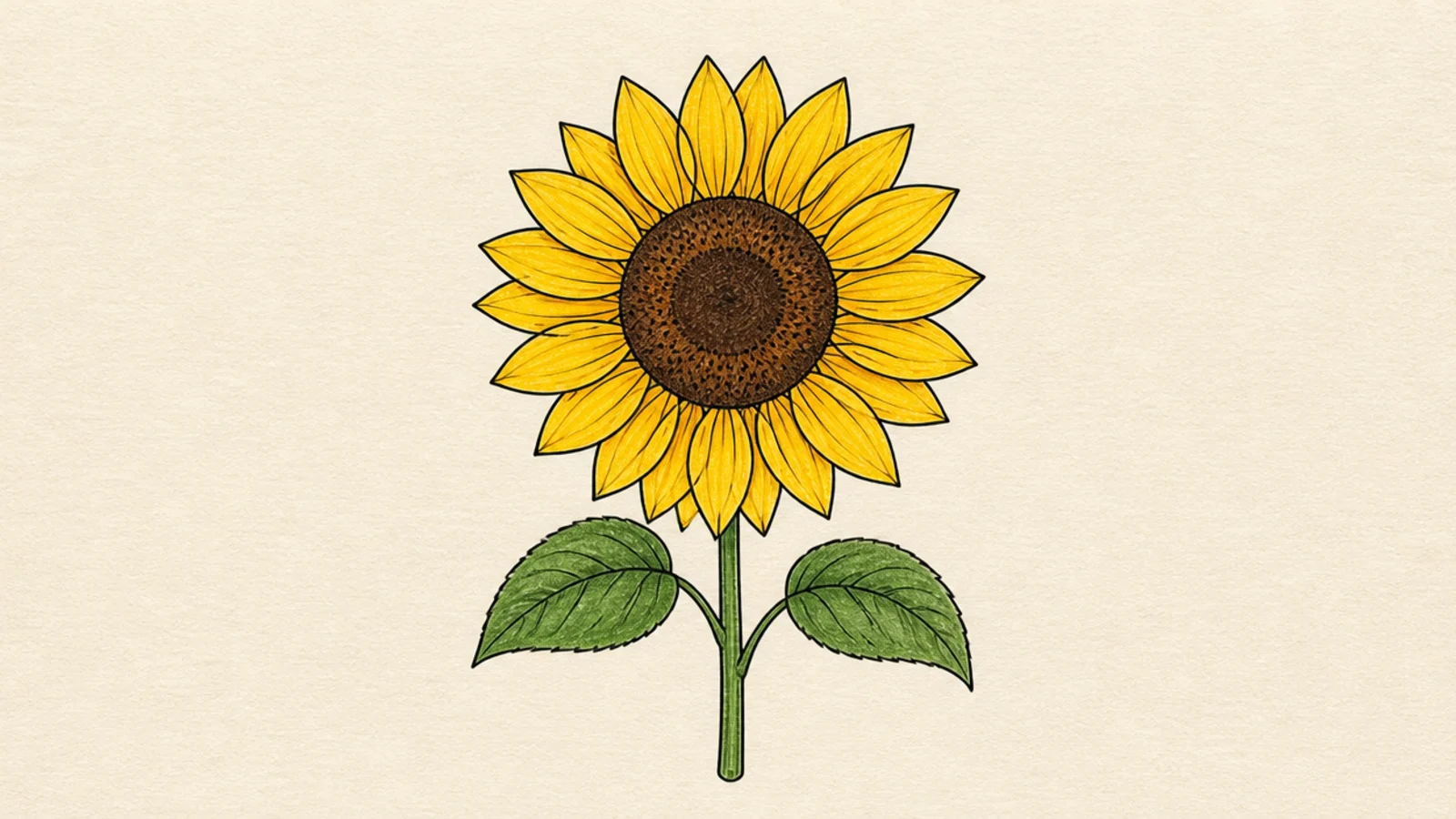 A simple sunflower with yellow petals and a brown center