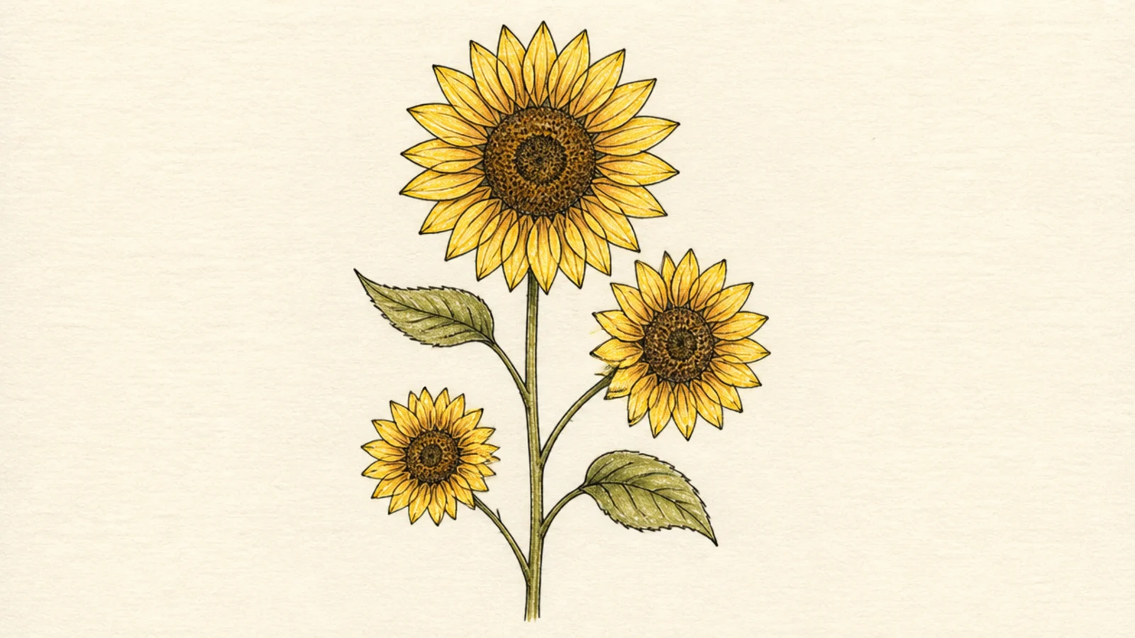 Three simple sunflowers grouped together at different heights