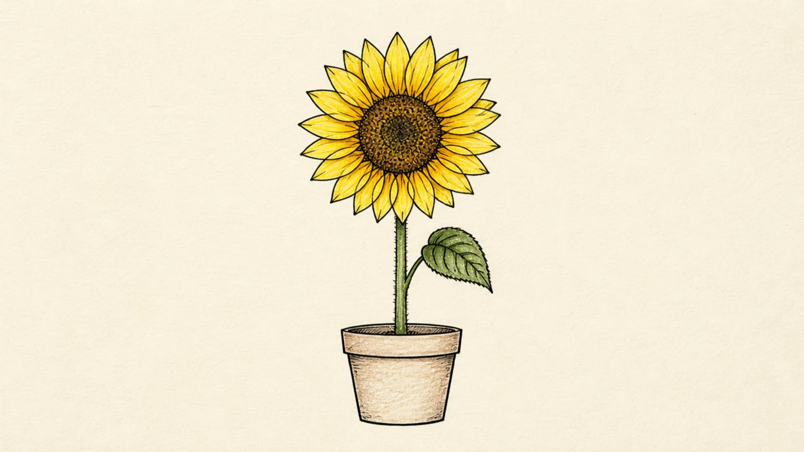 A simple sunflower growing in a small pot