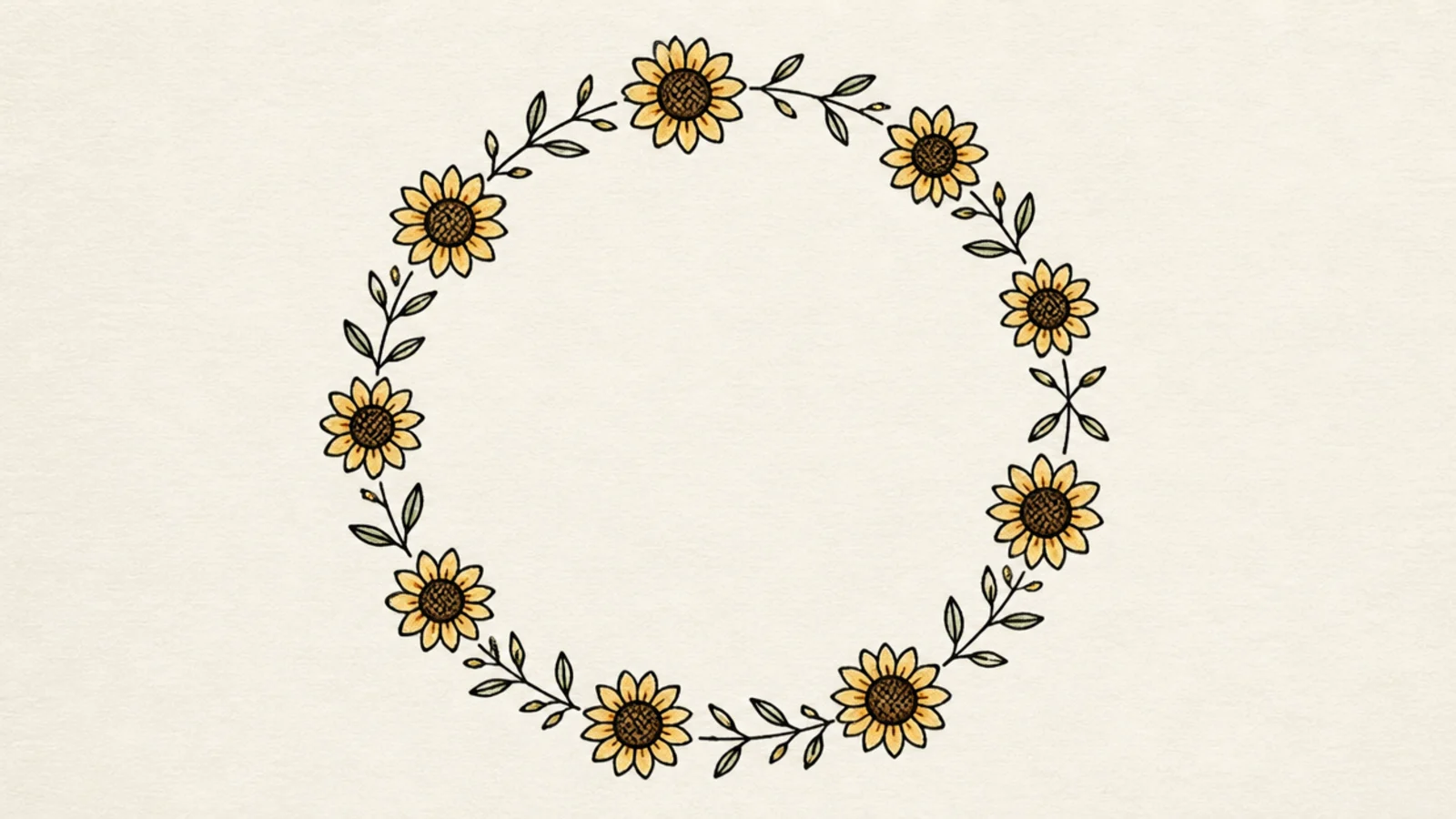 A simple ring wreath of small sunflowers and leaves