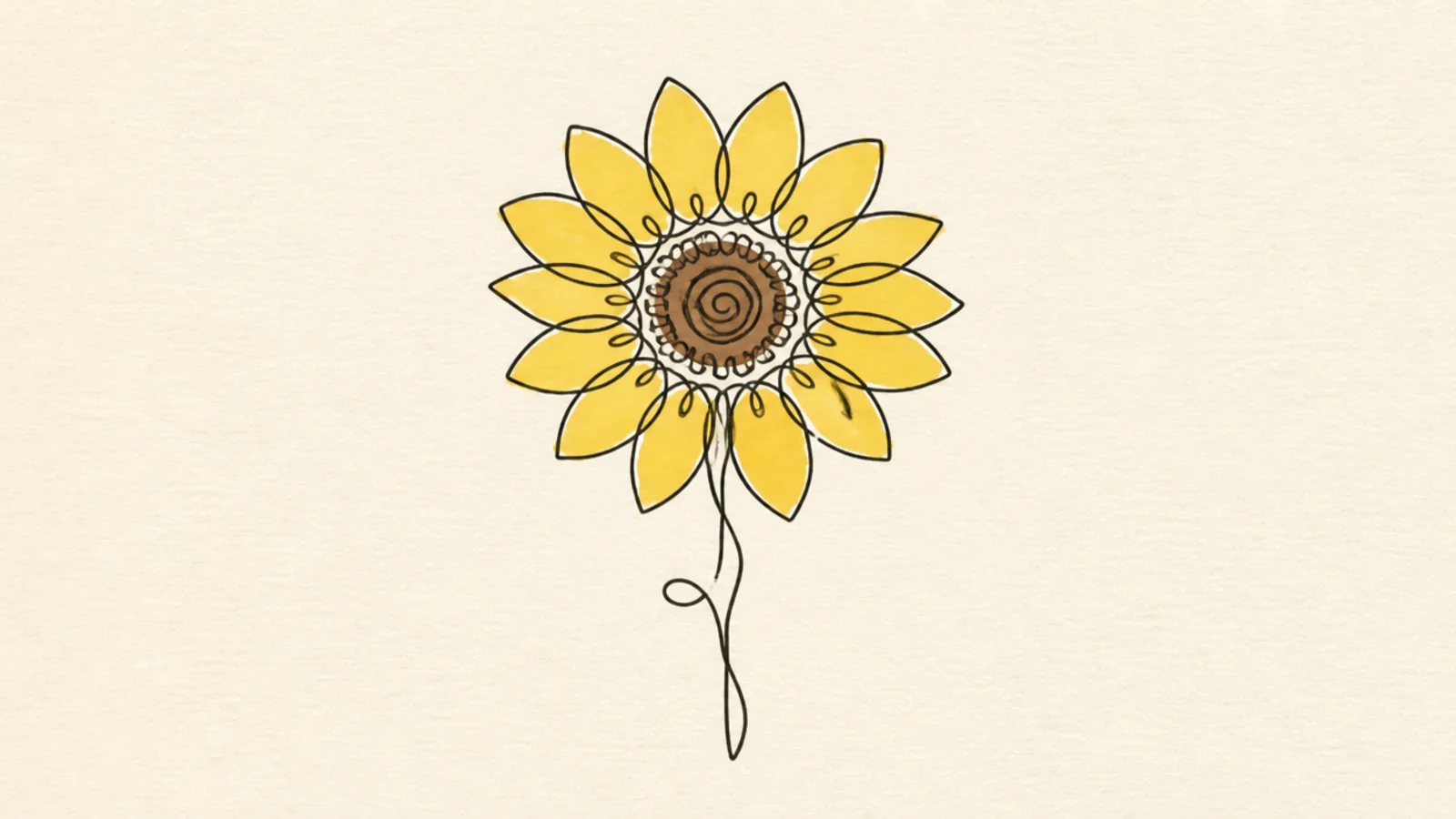 A minimalist sunflower drawn in one continuous line