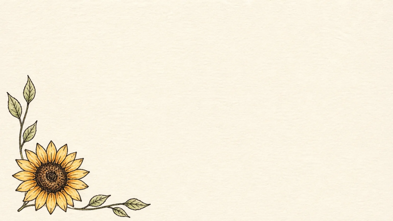 A small simple sunflower tucked into a page corner with leaves