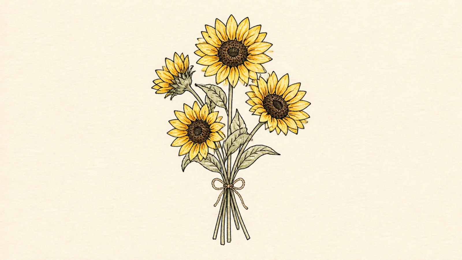 A small simple bunch of sunflowers tied together