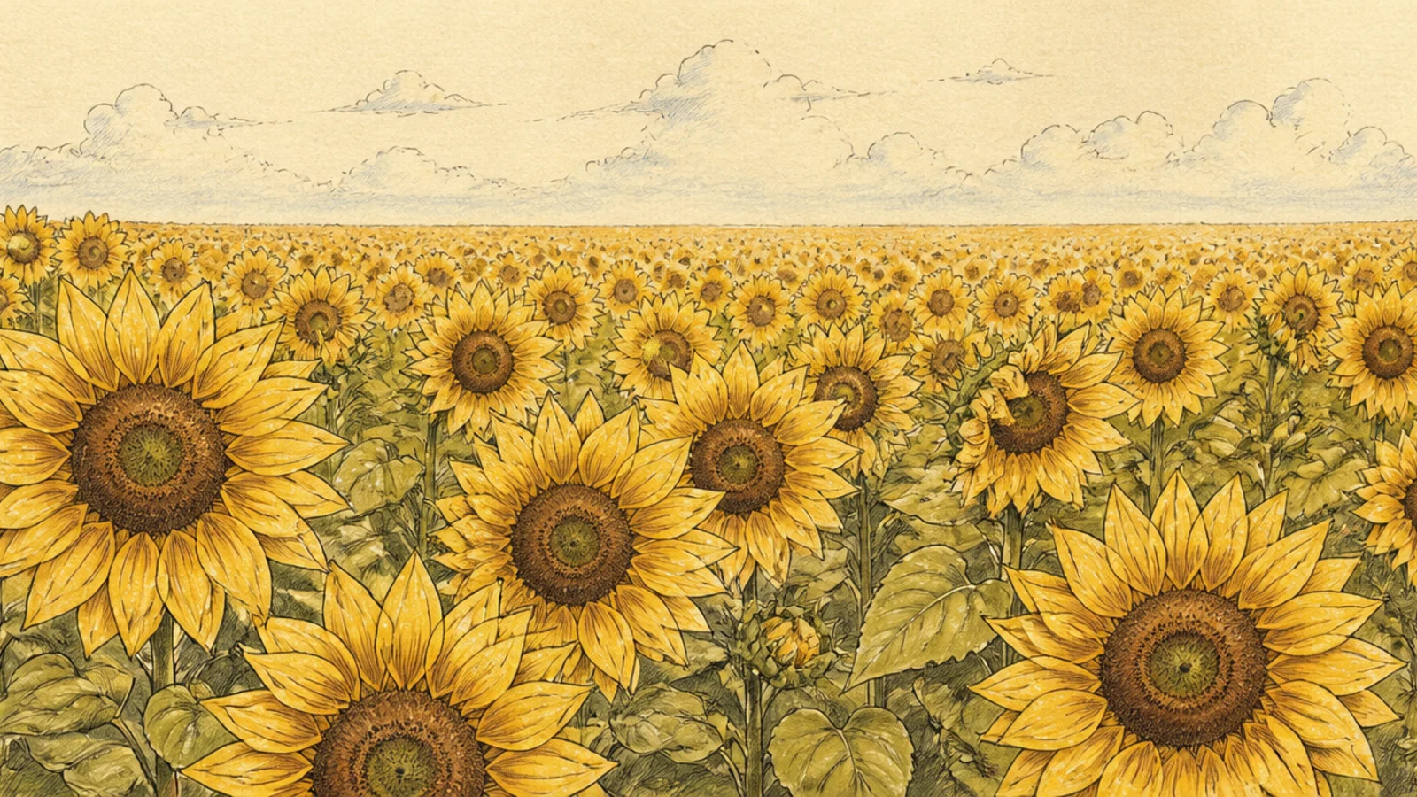 A tight crop of packed sunflowers filling the whole frame