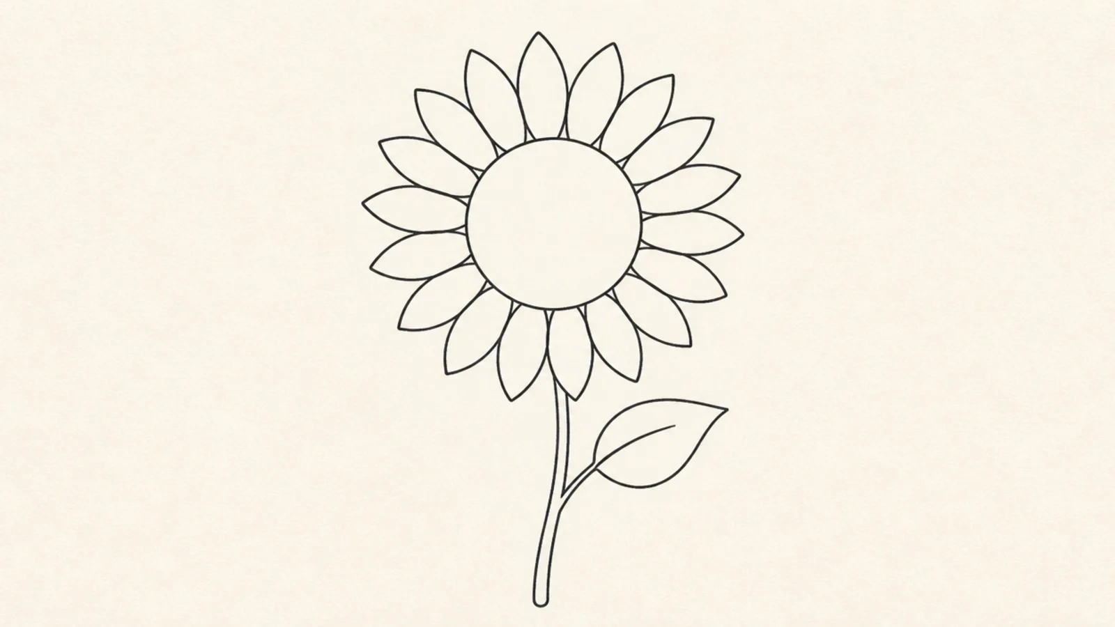 A clean single-weight outline of a sunflower