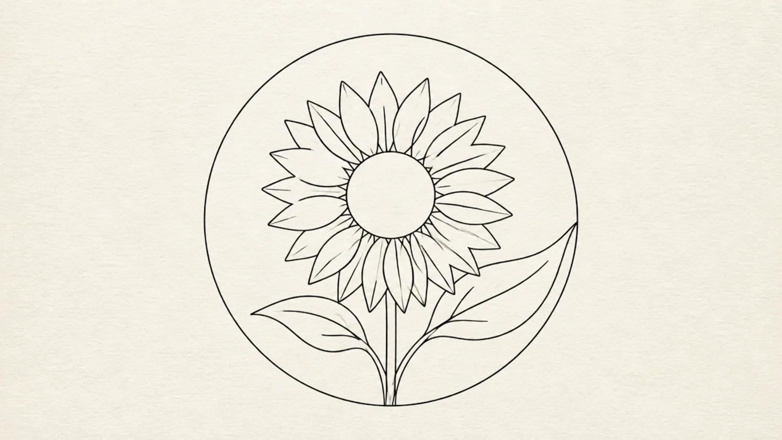 A line sunflower framed inside a thin circle