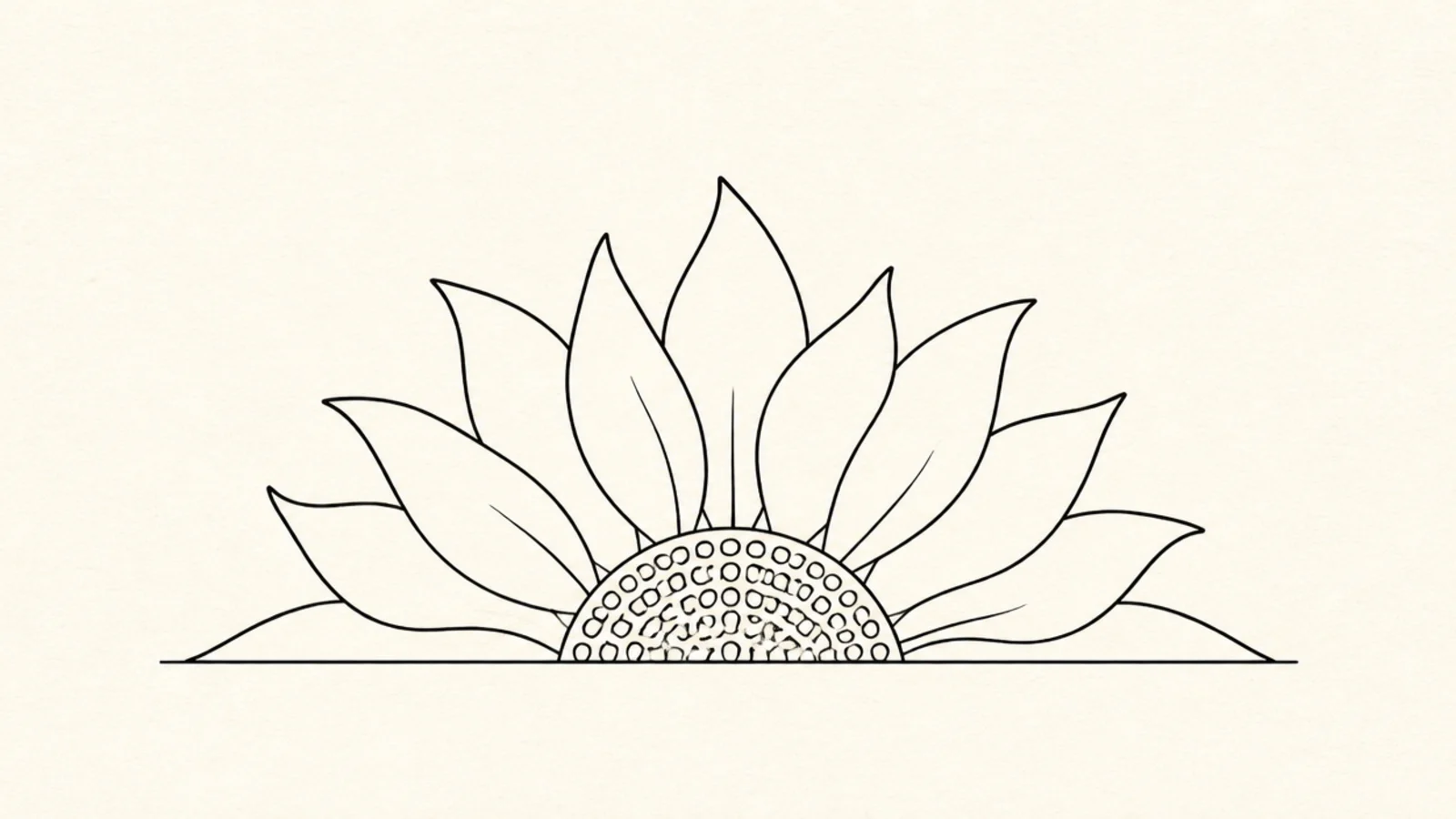 A minimalist half sunflower rising from a baseline