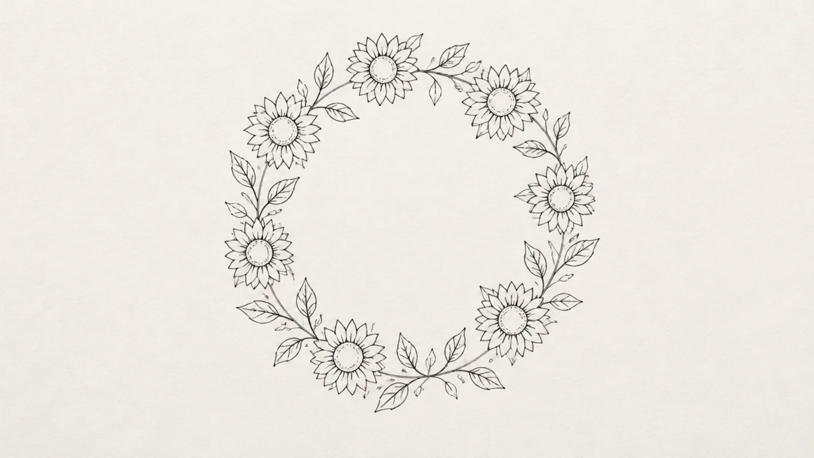 A minimalist wreath of small line sunflowers in a ring