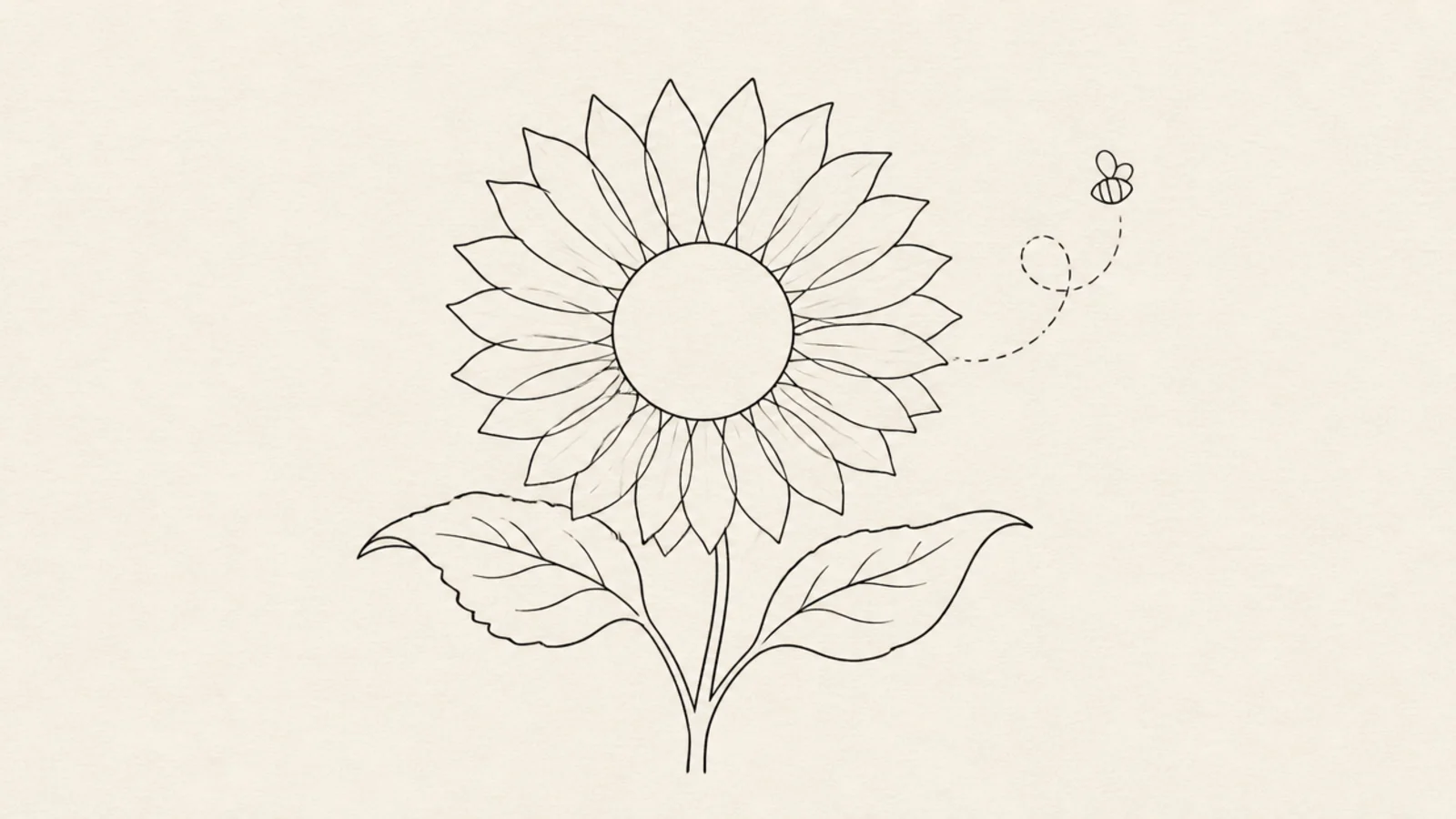 A minimalist line sunflower with a tiny line bee