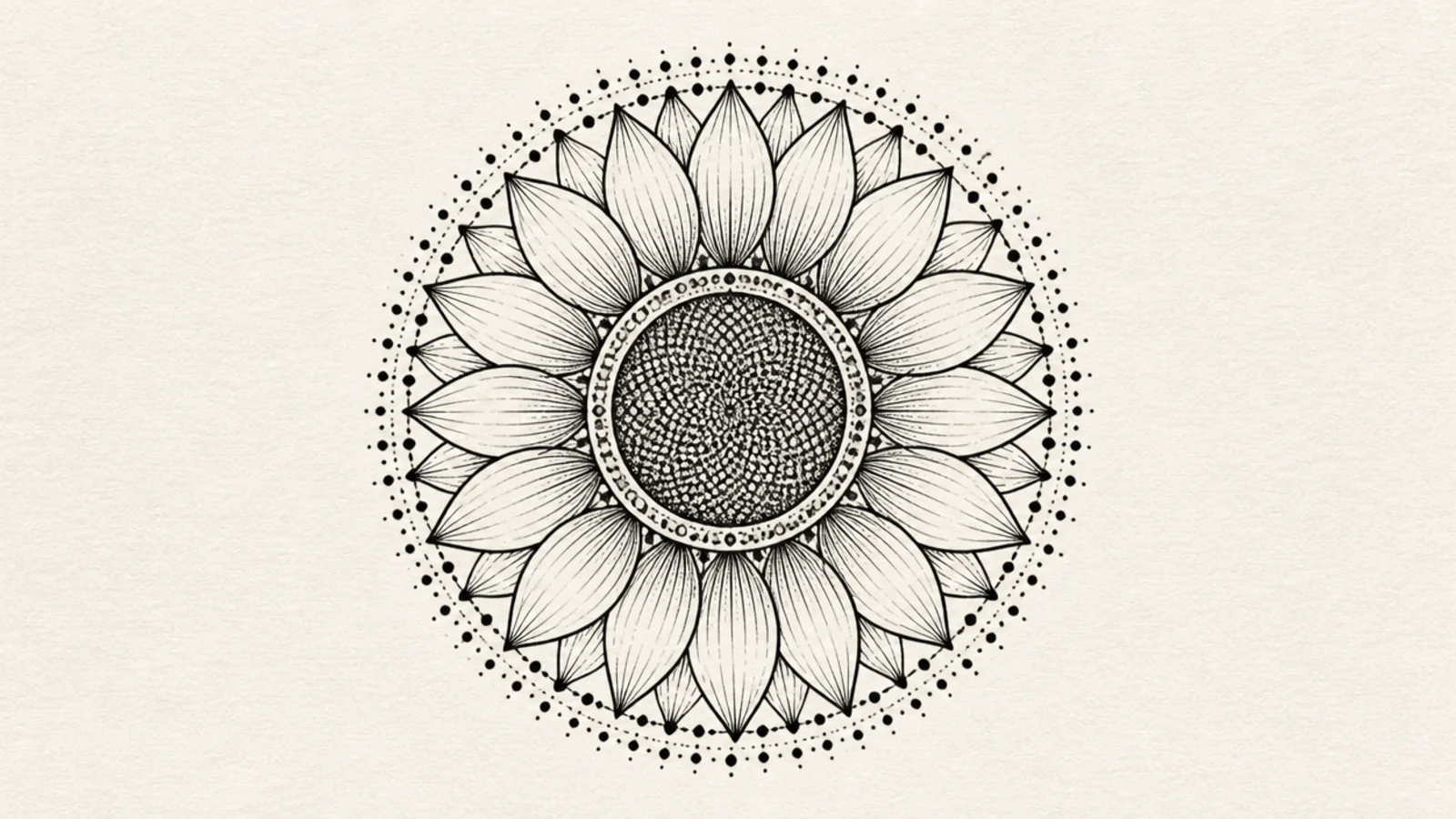 A simple sunflower mandala with one petal ring