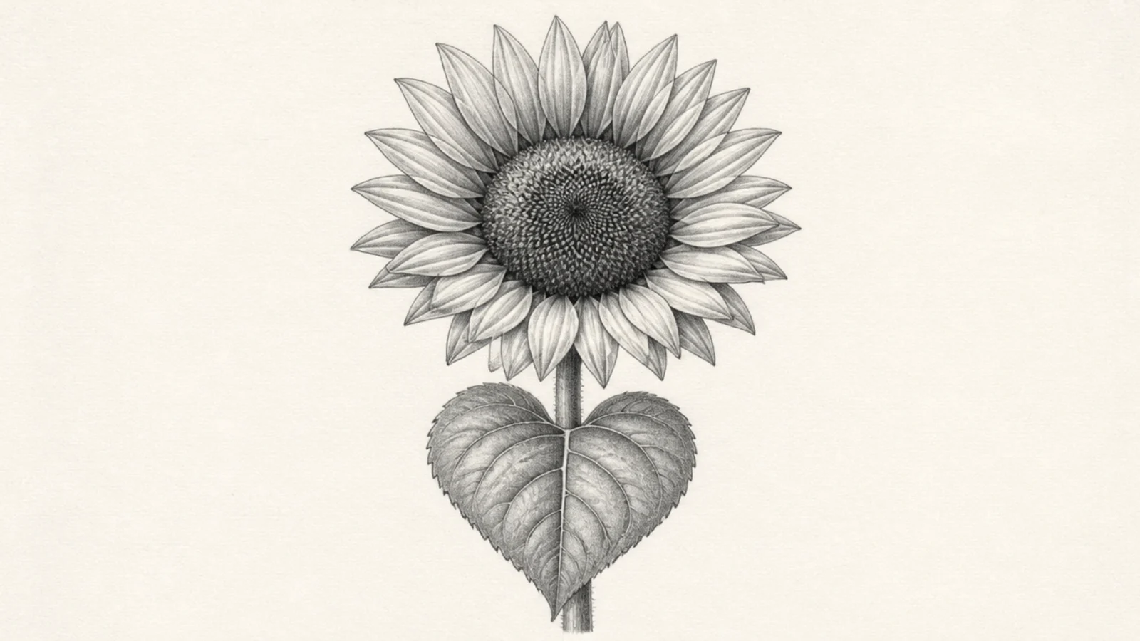 A detailed pencil study of a sunflower leaf and stem
