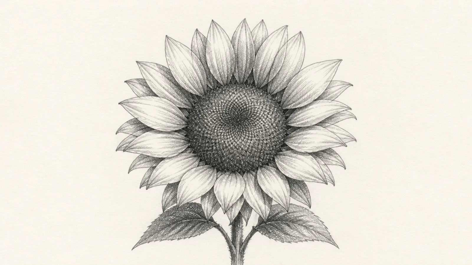 A sunflower shaded entirely with visible crosshatching