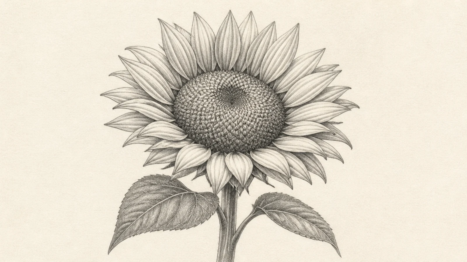 A sunflower drawn with flowing contour lines following its form