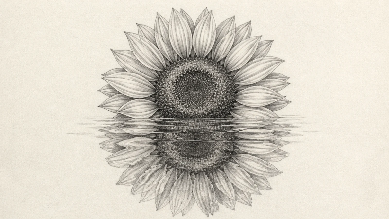 A sunflower with its rippled reflection below in water