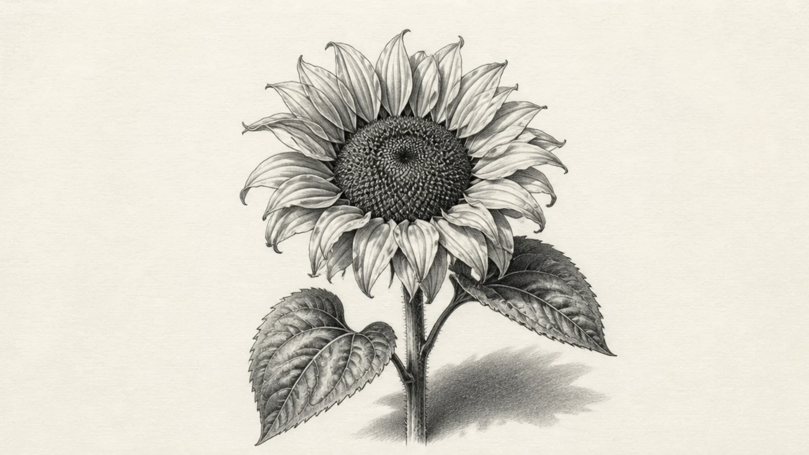 A fully rendered realistic pencil sunflower with complete value range