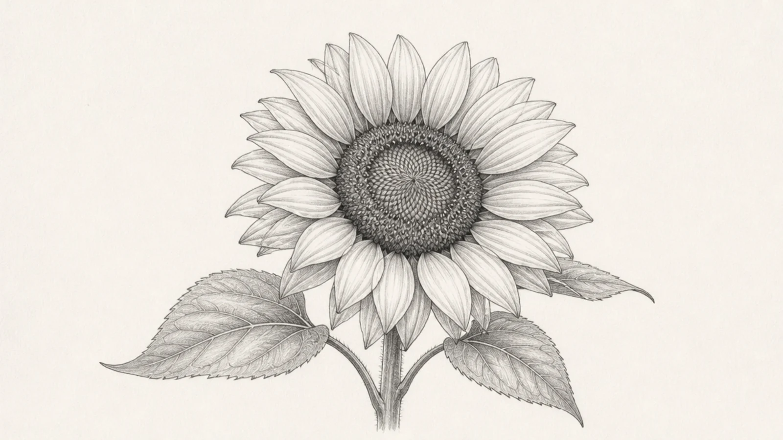 A precise pencil botanical study of a sunflower