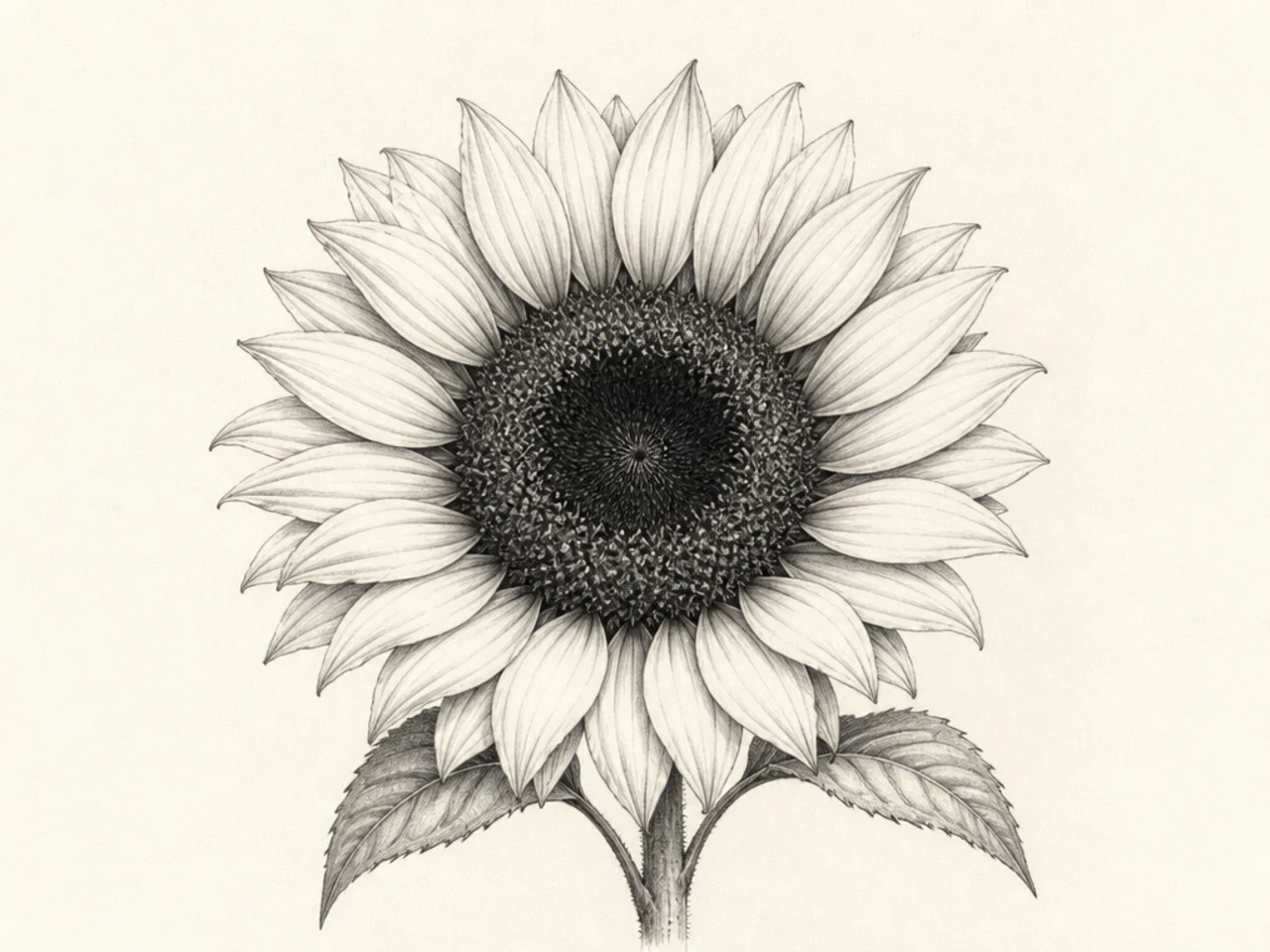 A dramatic high-contrast pencil sunflower portrait