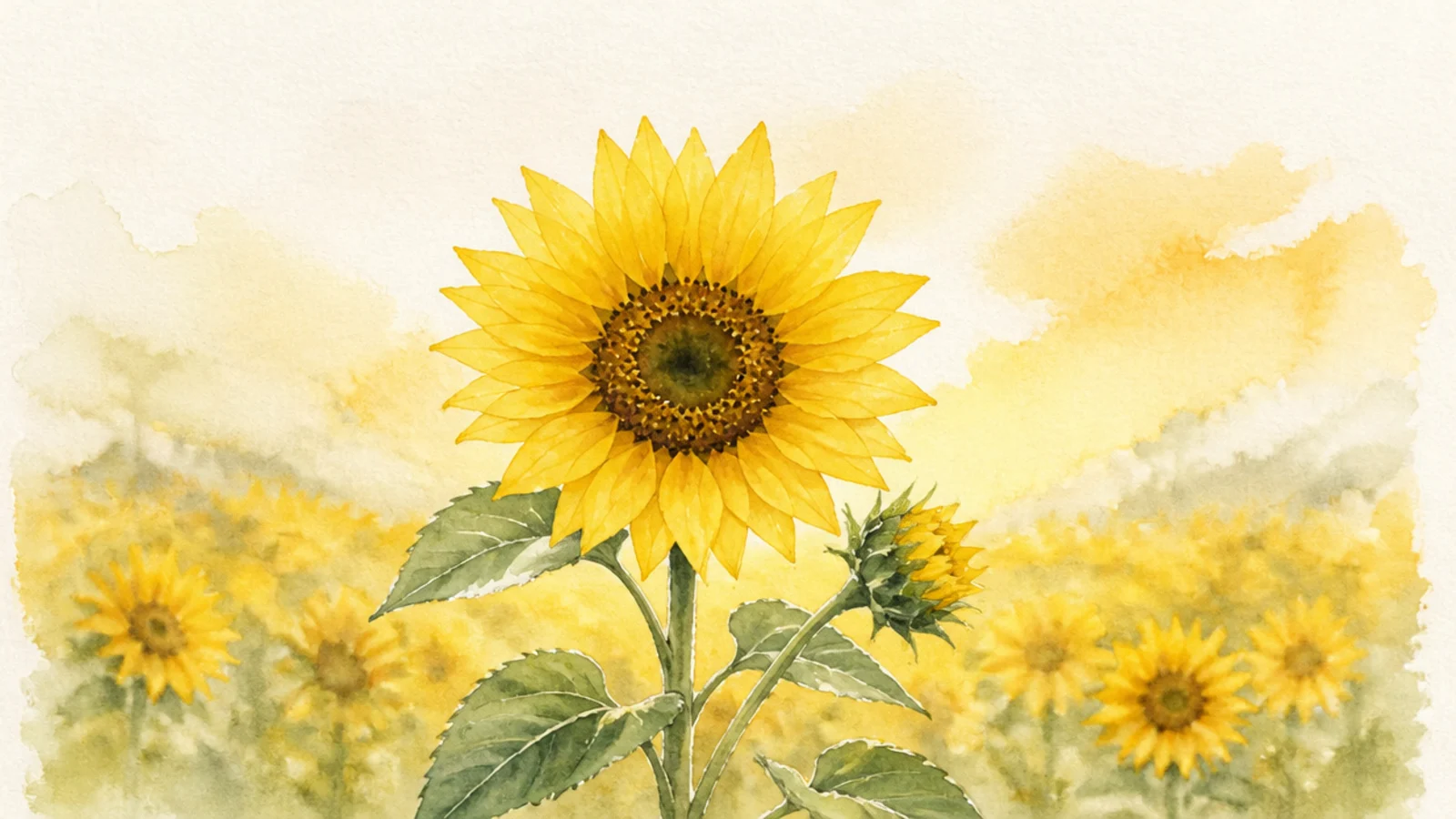 An impressionistic watercolor sunflower field