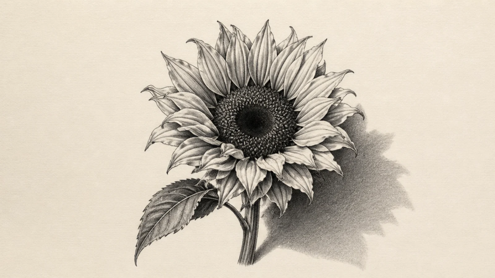 A dramatic monochrome pencil sunflower with deep shadows
