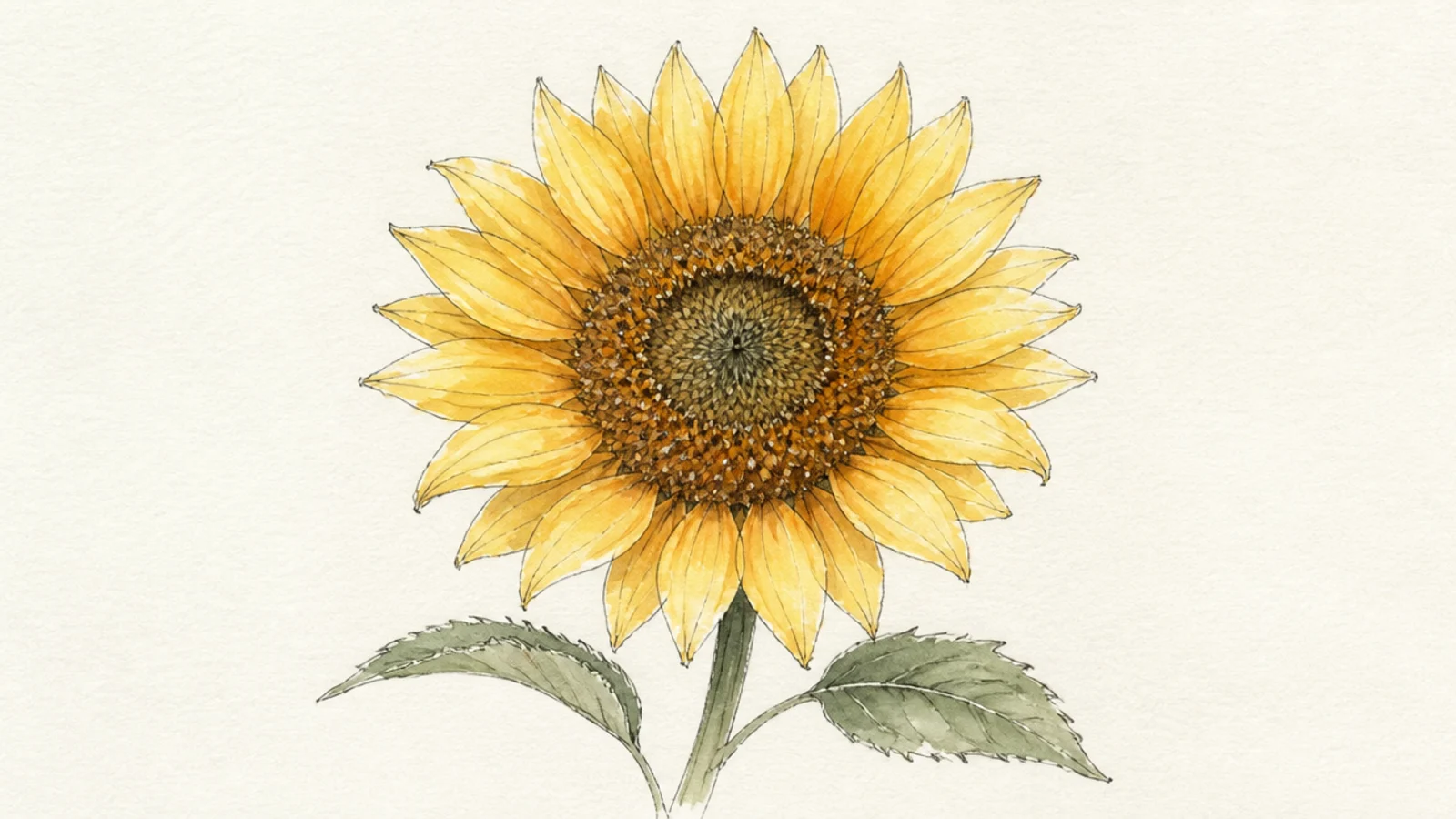 A sunflower combining watercolor wash with pencil detail