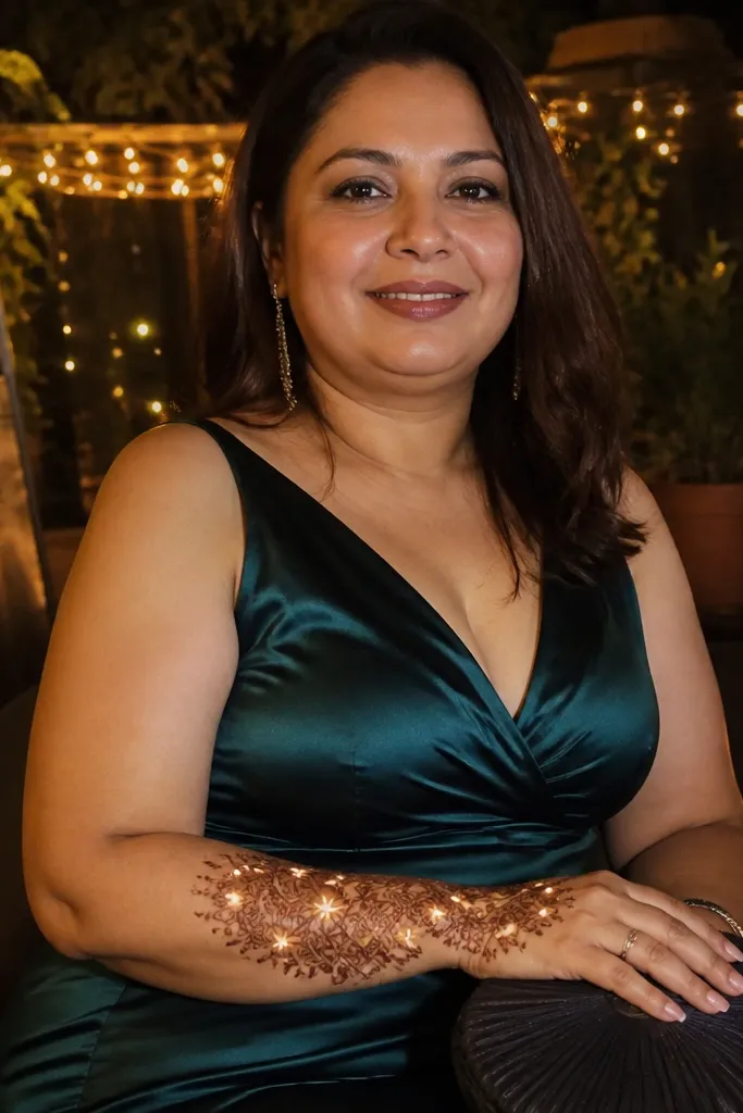 Themed Back Hand Mehndi Designs With Lights