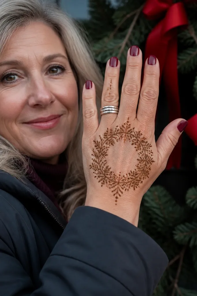Looping greenery vine made of pine needles on the back of the hand