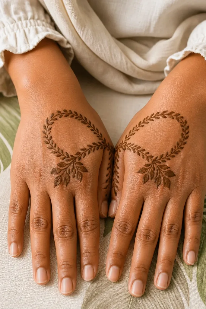 Bow-like vine shape with two leaf knots on the back of the hand